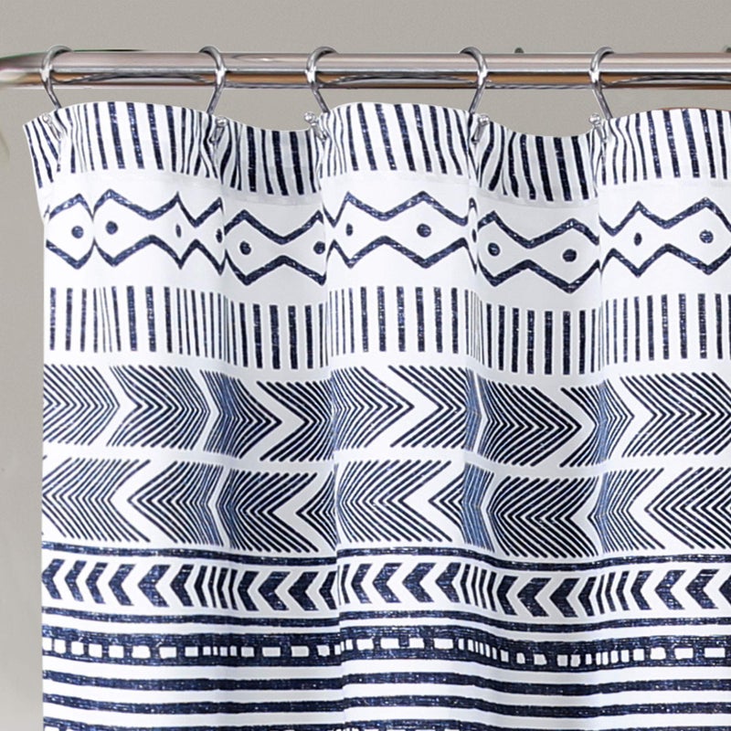 Lush Decor Hygge Geo Shower Curtain, 72" W x 72" L, Navy/White - Curtain For Bathroom - Striped Bathroom Decor - Navy Bath Accessories - Dark Blue Accessories - Geometric Scandinavian Print - Image 2
